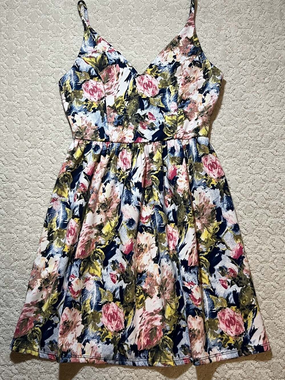 Pink Owl Apparel Floral Print Sleeveless V-Neck Dress Size Small